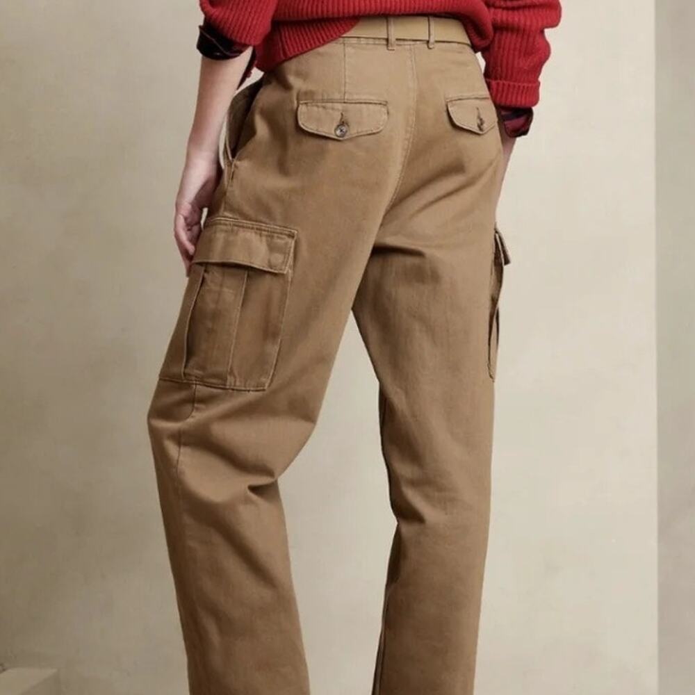 Banana Republic Khaki Cargo Pants 100% Cotton High Waisted Baggy Safari Chic - Picture 3 of 9
